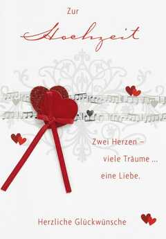 Faltkarte "Zur Hochzeit" - Rote Herzen