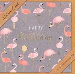 Faltkarte "Happy Birthday"/Flamingos