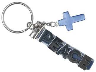 Schlüsselanhänger Peace - Buchstaben und Kreuz