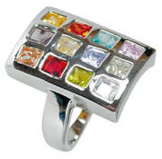 Fingerring mit zwölf farbigen Glassteinen - Unigröße Fingerring mit zwölf farbigen Glassteinen - Unigröße