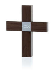 Holzkreuz klein - Nussbaum - Motiv Fisch Holzkreuz klein - Nussbaum - Motiv Fisch